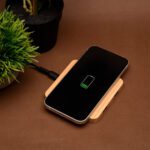 Pine 10W Square Bamboo Wireless Charger With USB Hub