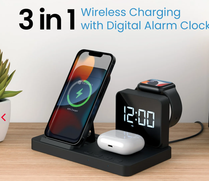 Potronics BELLA 3 in 1 Wireless Charger  Digital Alarm Clock LED Display