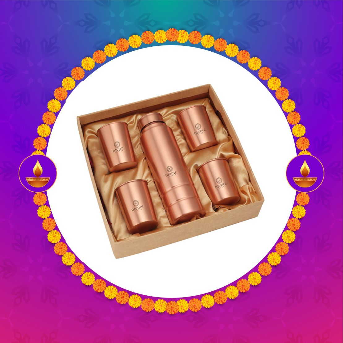 Copper Glass and Bottle Gift Set for diwali